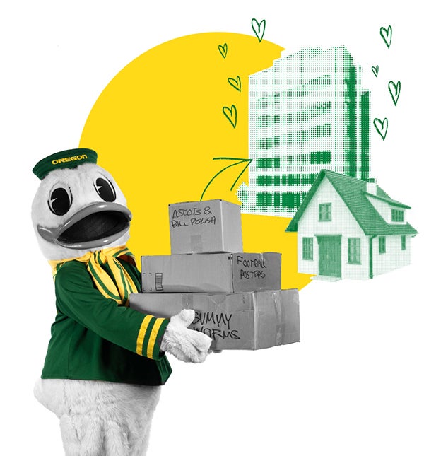 The Duck holds three cardboard moving boxes