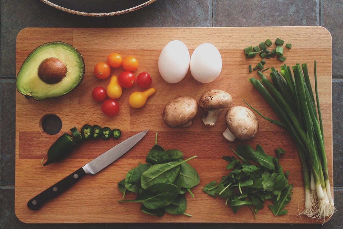 Cutting board with healthy foods
